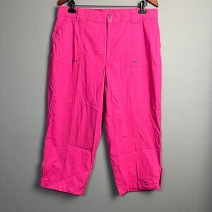 Sag Harbor Sport Woman Pink Capri Pants Plus Size 16W Roll Tab Hem Cotton Blend